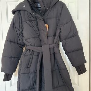 GAP Black Long Belted Puffer Coat